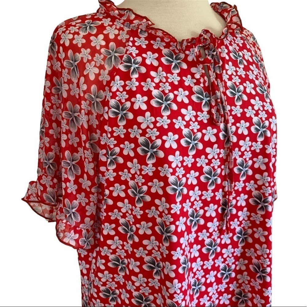 NY COLLECTION 2X Red Gray Floral Plus Size Relaxed Fit Women's Blouse top shirt - Picture 8 of 13